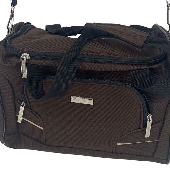 Claiborne Carry On Bag Luggage Zip Pockets Detachable‎ Strap Brown - Picture 2 of 7